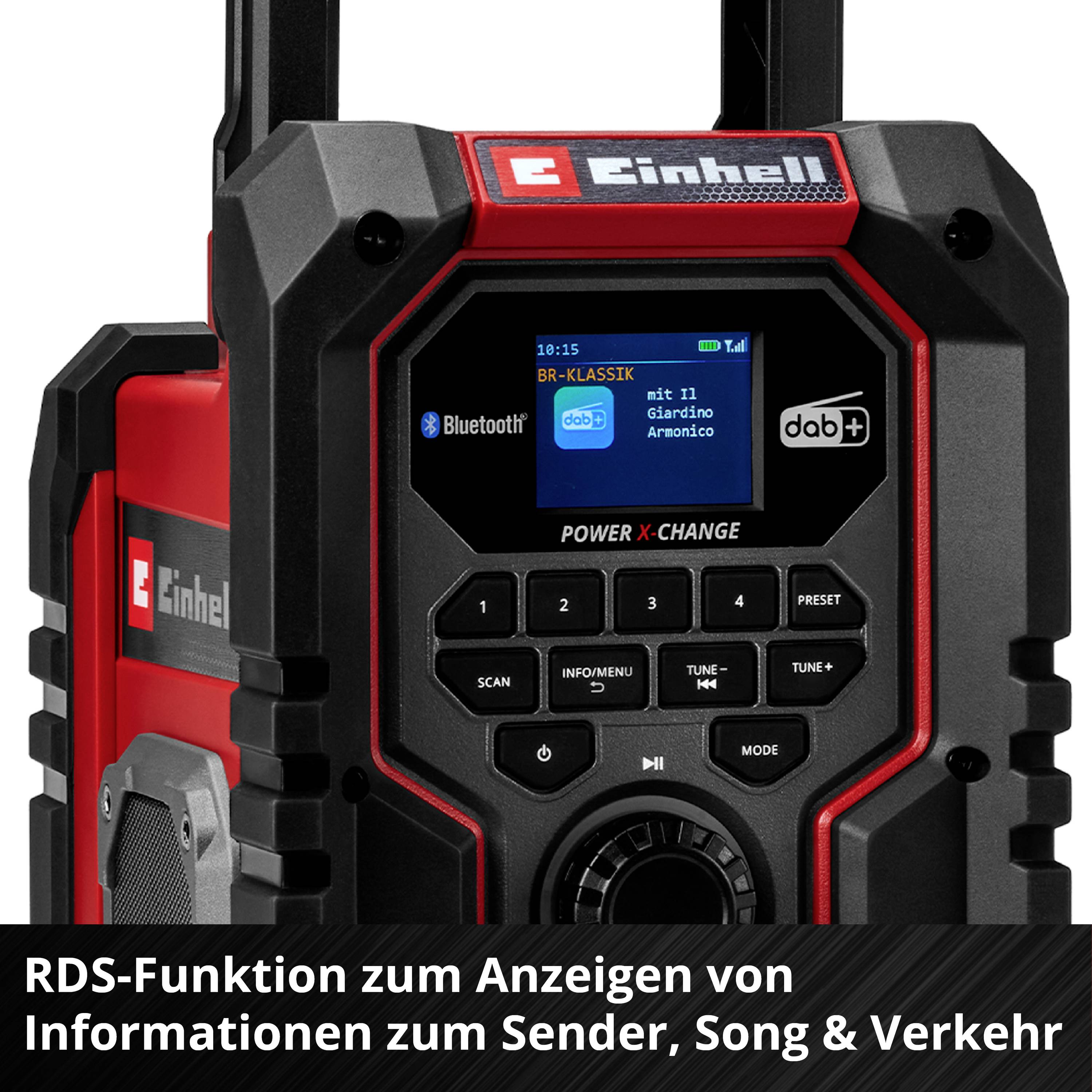 Einhell TE-CR 18 Li Radio sans fil DAB+, FM Bluetooth, AUX, USB rouge/noir
