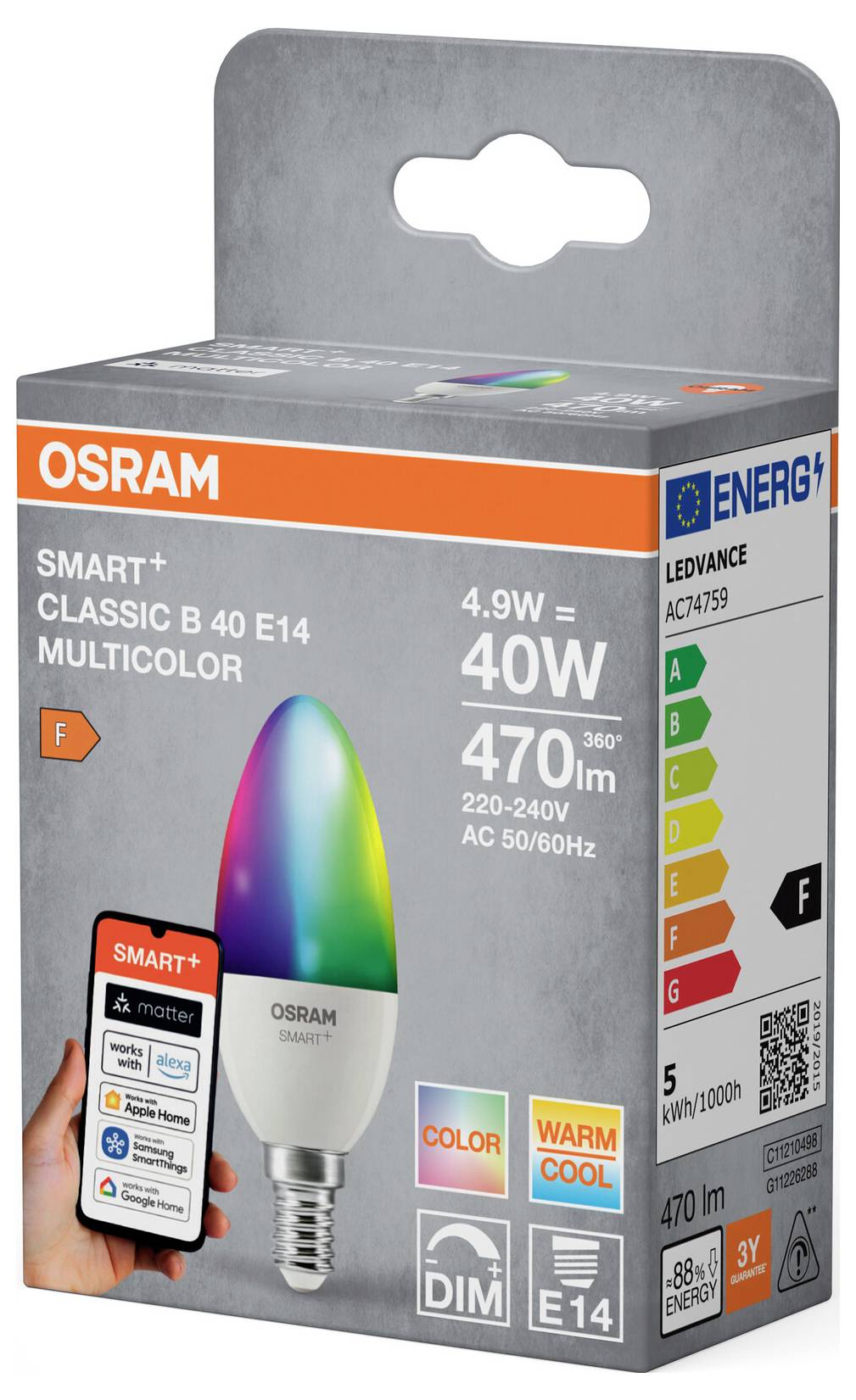 OSRAM HOMELIGHTING Smart+ Lampe LED sans fil E27 14 W CEE: F (A - G) RVBB