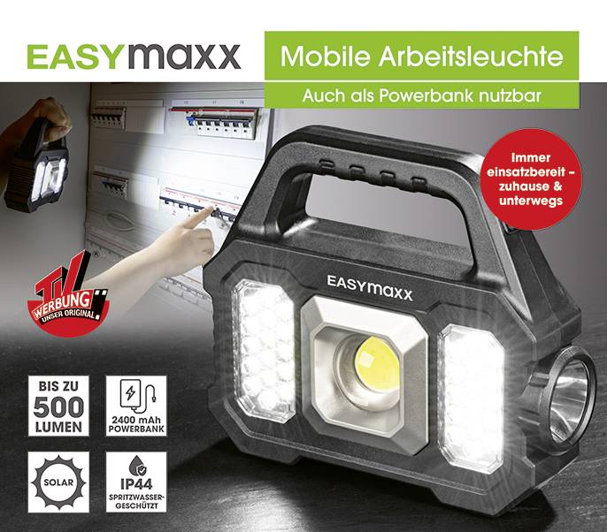 easymaxx 12899 LED, LED COB Lampe de travail à batterie, solaire