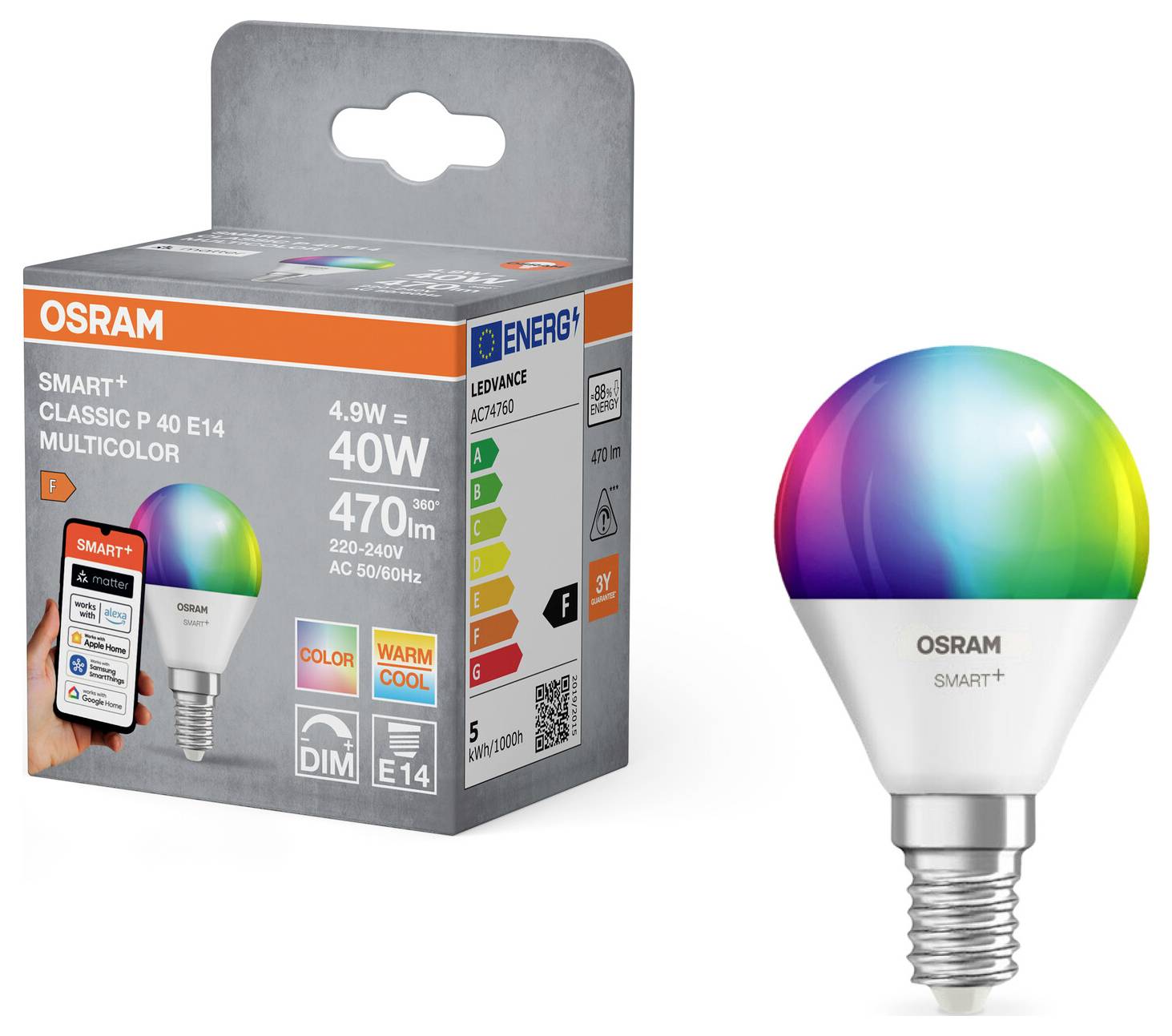 OSRAM HOMELIGHTING Smart+ Lampe LED sans fil E27 14 W CEE: F (A - G) RVBB