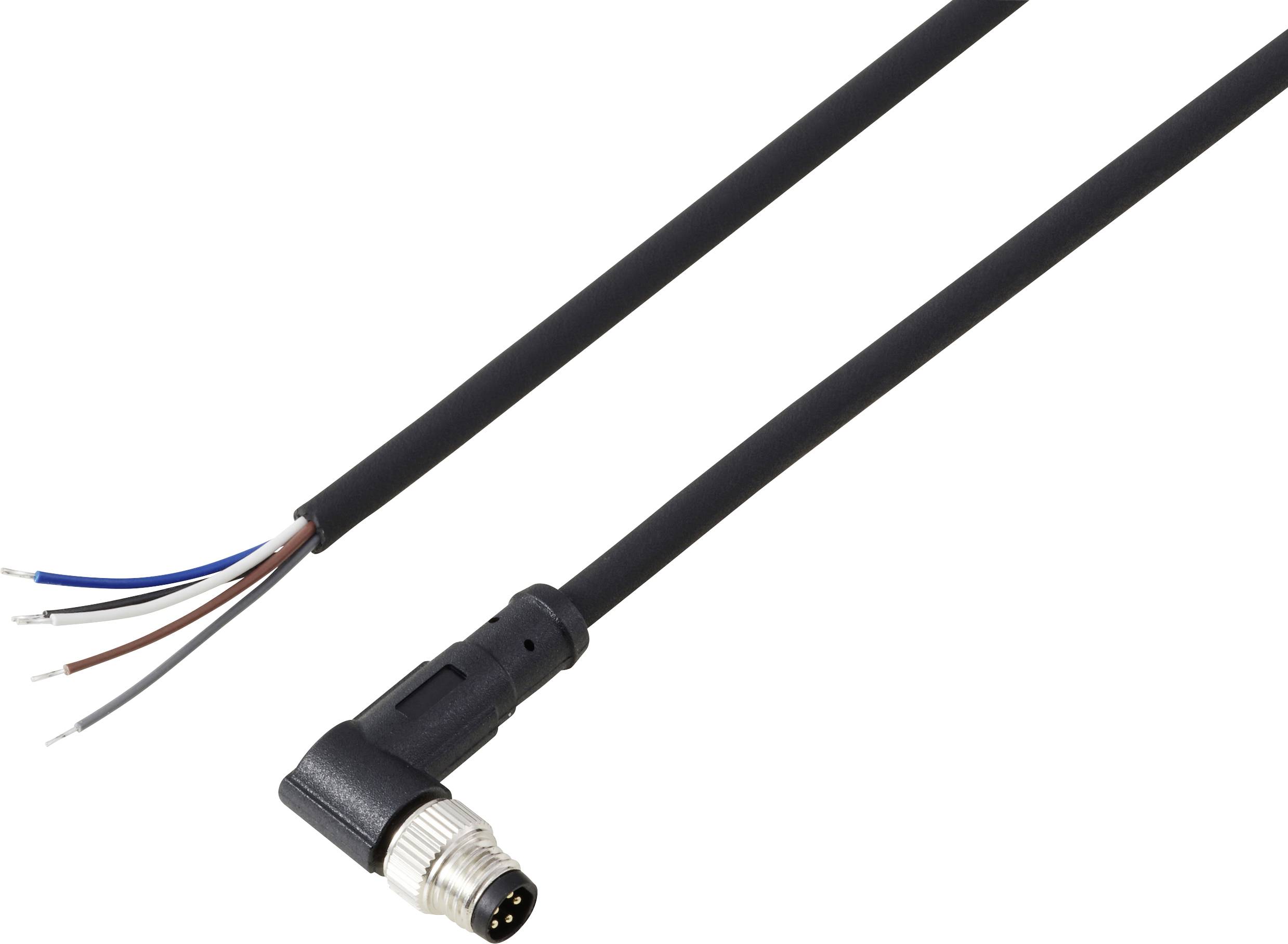 Un câble de connecteur à 4 broches à angle droit de 90 degrés avec des fils exposés, une gaine noire et un connecteur mâle, couramment utilisé dans les appareils électroniques.