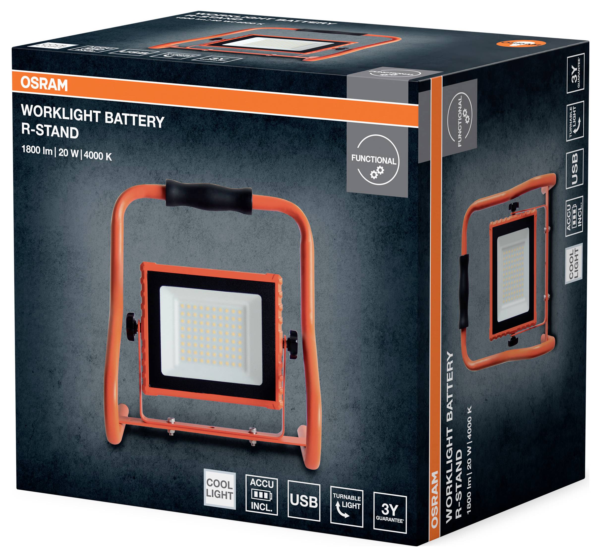 OSRAM HOMELIGHTING LED Worklight Battery R-Stand 20W 4000K Projecteur LED sans fil 4099854430312