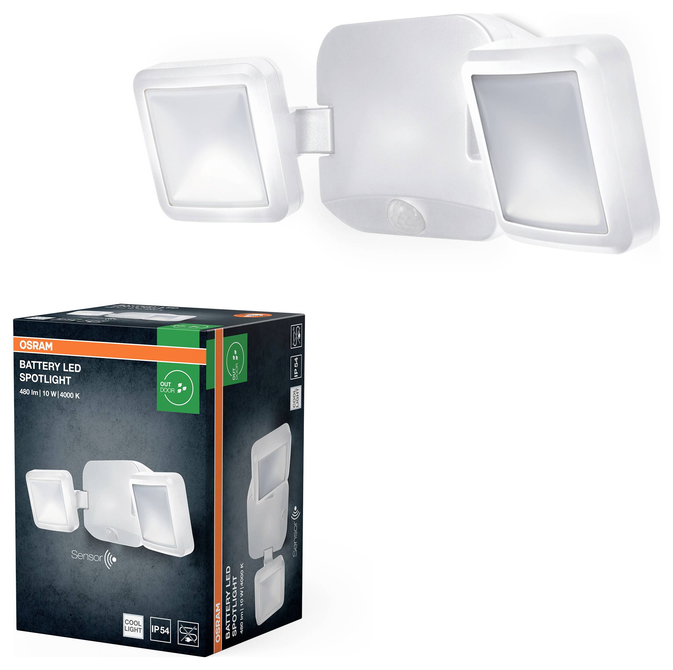 OSRAM HOMELIGHTING Battery LED Spotlight Sensor 10W 4000K IP54 White 4099854497513 Projecteur extérieur