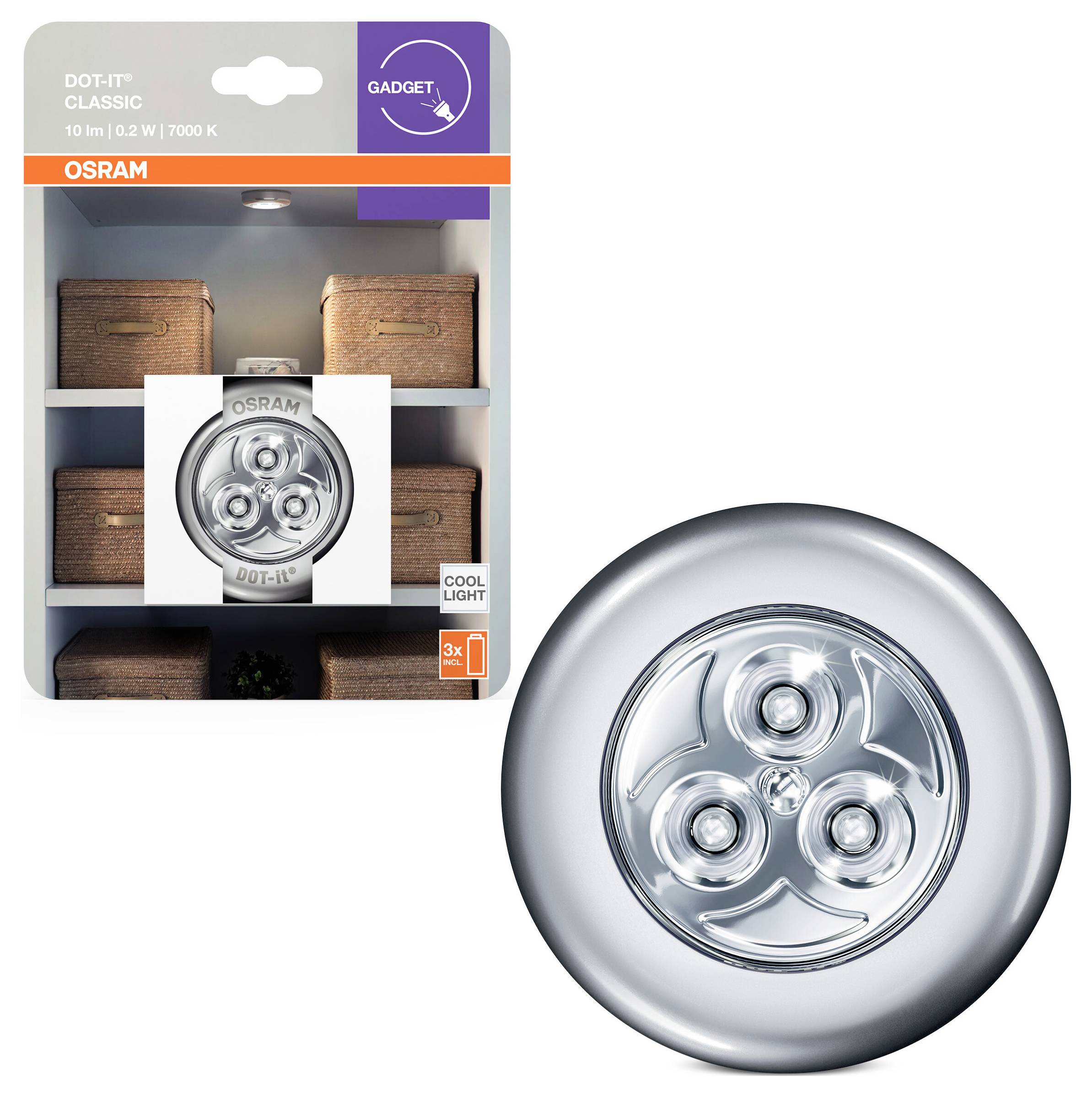 Veilleuse LED OSRAM HOMELIGHTING DOT-it Classic Silver 4099854531293 blanc froid Silver