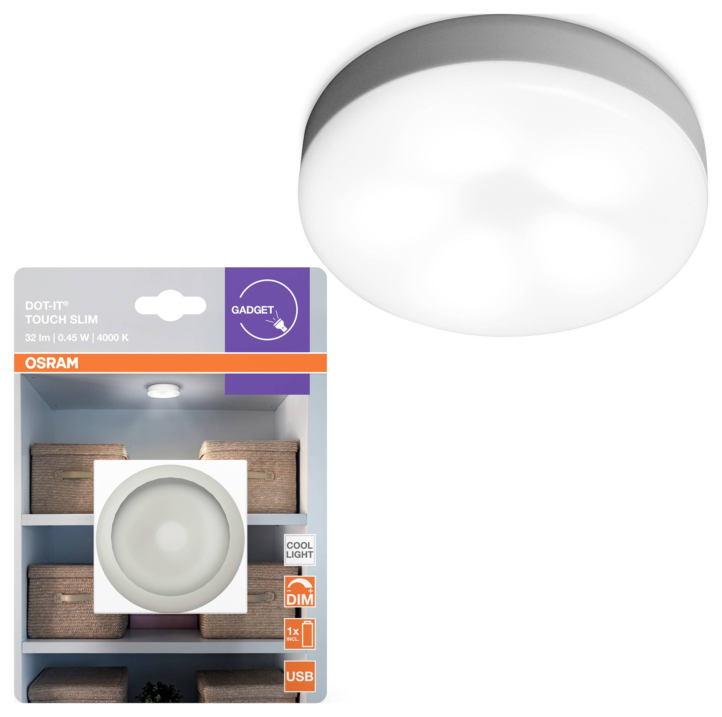 Veilleuse LED OSRAM HOMELIGHTING DOT-it Touch Slim White 4099854531590 blanc froid blanc