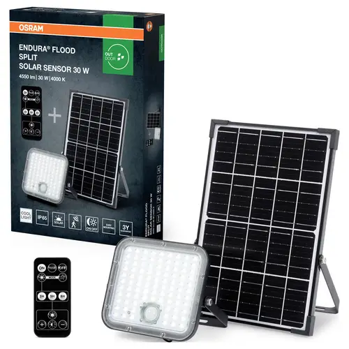 OSRAM HOMELIGHTING 4099854429439 Endura Flood Split Solar Sensor 30W 840 Remote control Projecteur de jardin solaire OSRAM HOMELIGHTING 4099854429439 Endura Flood Split Solar Sensor 30W 840 Remote control Projecteur de jardin solaire