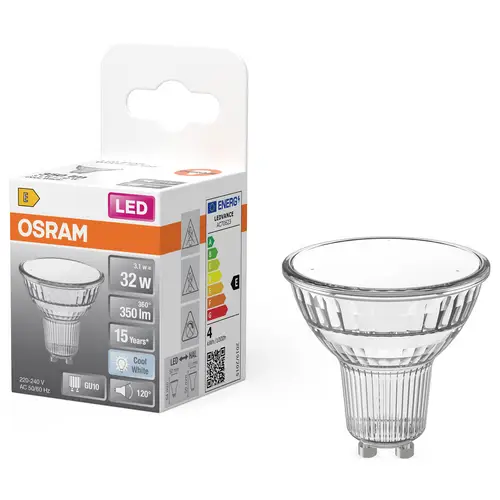 OSRAM HOMELIGHTING 4099854458682 Lampe à réflecteur LED CEE E (A - G) GU10 3.1 W blanc froid (Ø x H) 50.00 mm x 50.00 mm 1 pc(s) OSRAM HOMELIGHTING 4099854458682 Lampe à réflecteur LED CEE E (A - G) GU10 3.1 W blanc froid (Ø x H) 50.00 mm x 50.00 mm 1 pc(s)