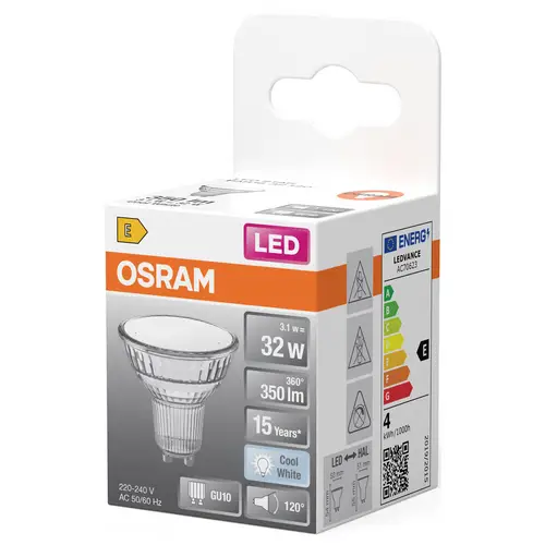 OSRAM HOMELIGHTING 4099854458682 Lampe à réflecteur LED CEE E (A - G) GU10 3.1 W blanc froid (Ø x H) 50.00 mm x 50.00 mm 1 pc(s) OSRAM HOMELIGHTING 4099854458682 Lampe à réflecteur LED CEE E (A - G) GU10 3.1 W blanc froid (Ø x H) 50.00 mm x 50.00 mm 1 pc(s)