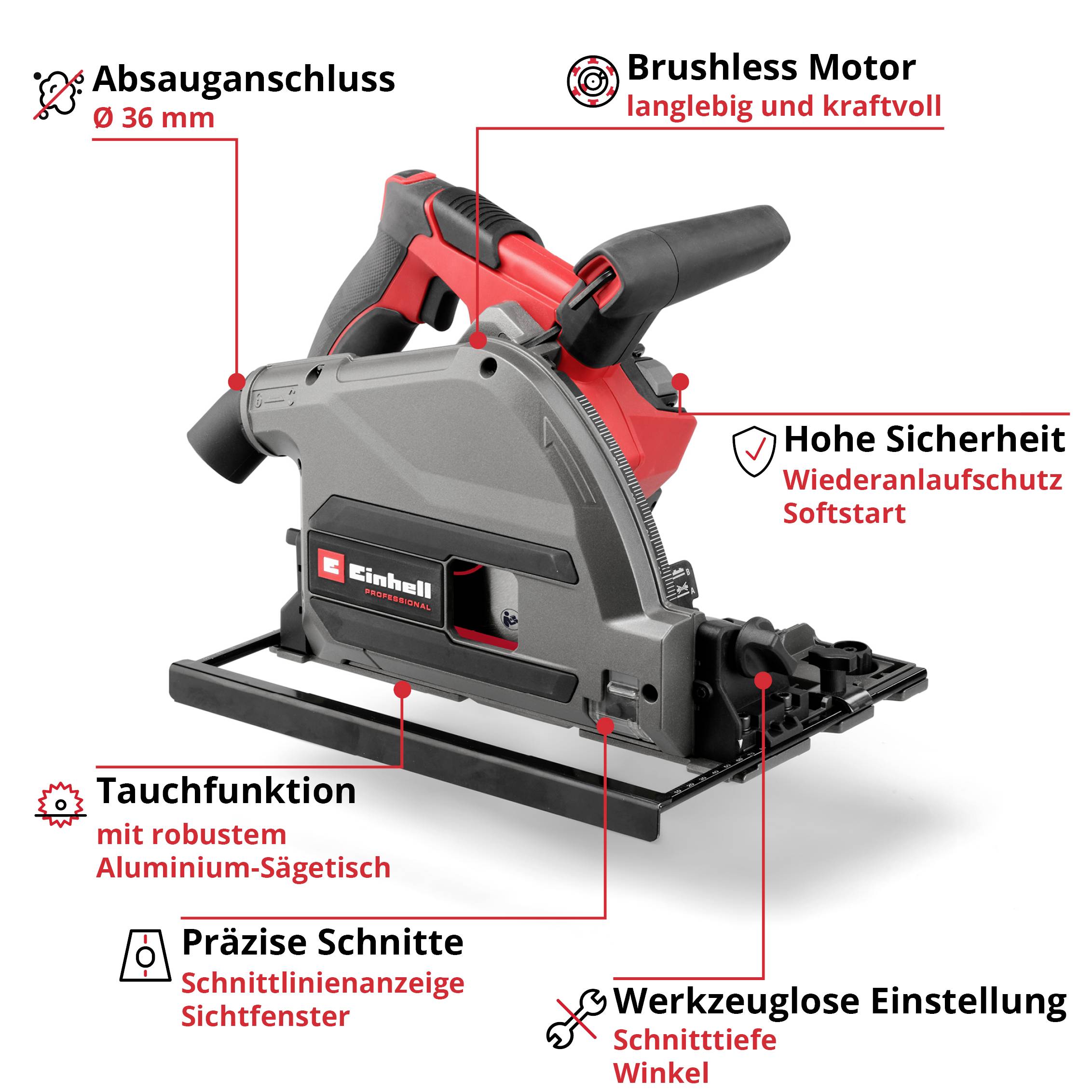 Einhell Professional TP-PS 18/165 Li BL - Solo Scie plongeante sans fil Profondeur de coupe max. (90°) 56 mm