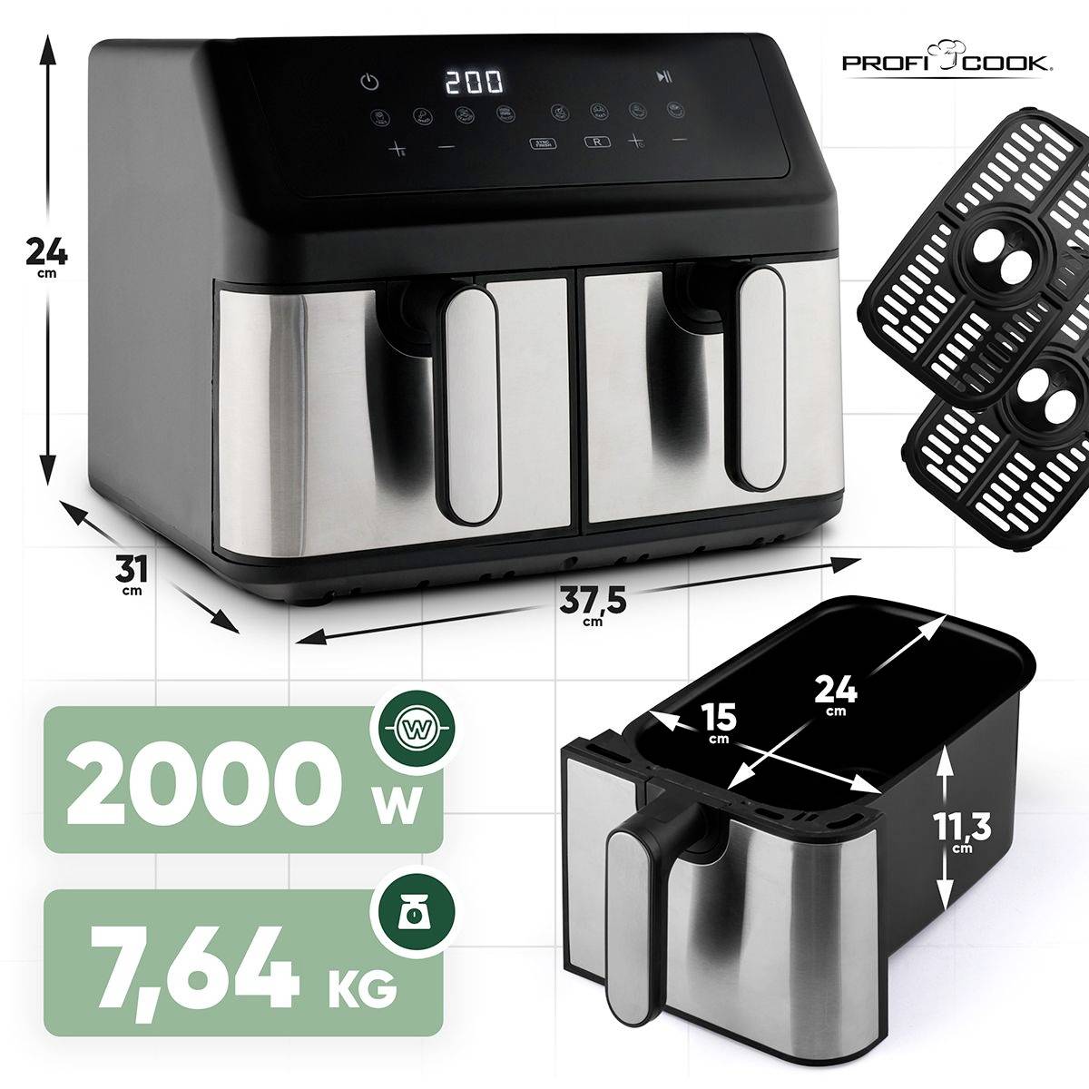 Profi Cook PC-FR 1296 H Friteuse à air chaud 9 l 2000 W inox