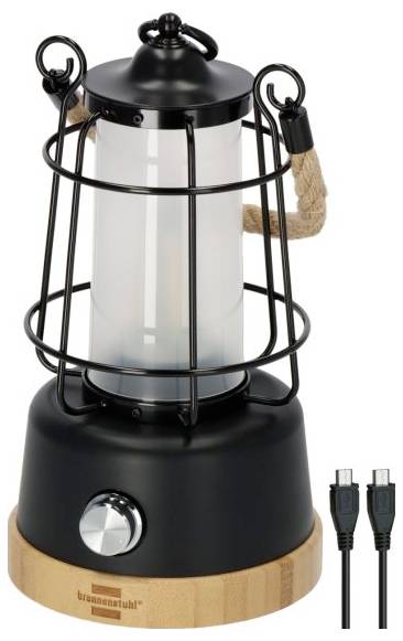 Brennenstuhl 1171800010 Lanterne de camping, Lampe de camping 350 lm à batterie 570 g noir, bois