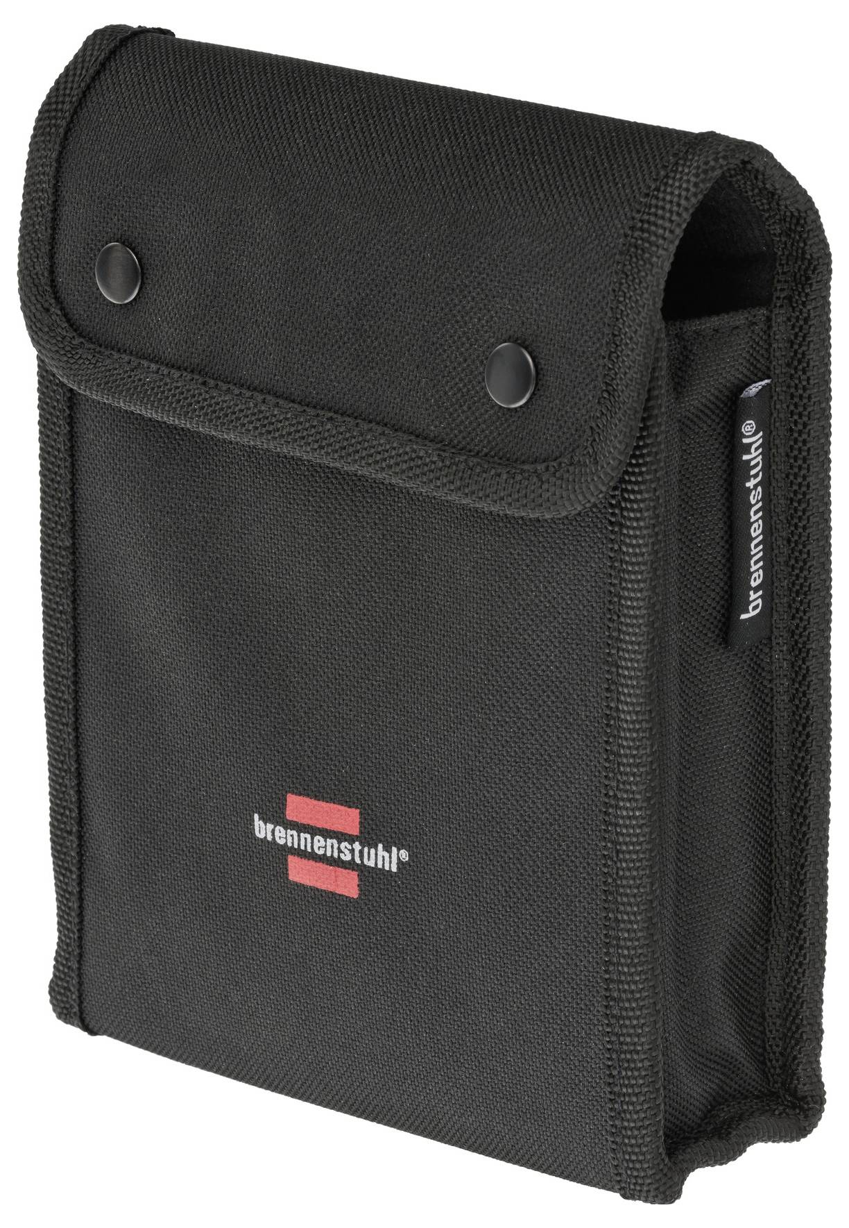 Pochette de transport noire avec fermeture éclair et rabat, marquée « brennenstuhl » sur l'avant et l'onglet latéral.