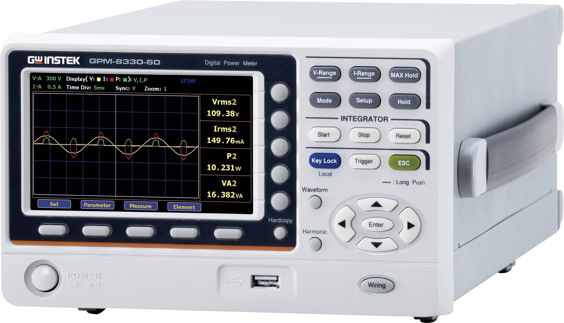 GW Instek GPM-8330-60 (CE) GPIB/DA12 Analyseur de réseau triphasé Mesures de l'énergie, Écran graphique, Mesures en ligne, avec