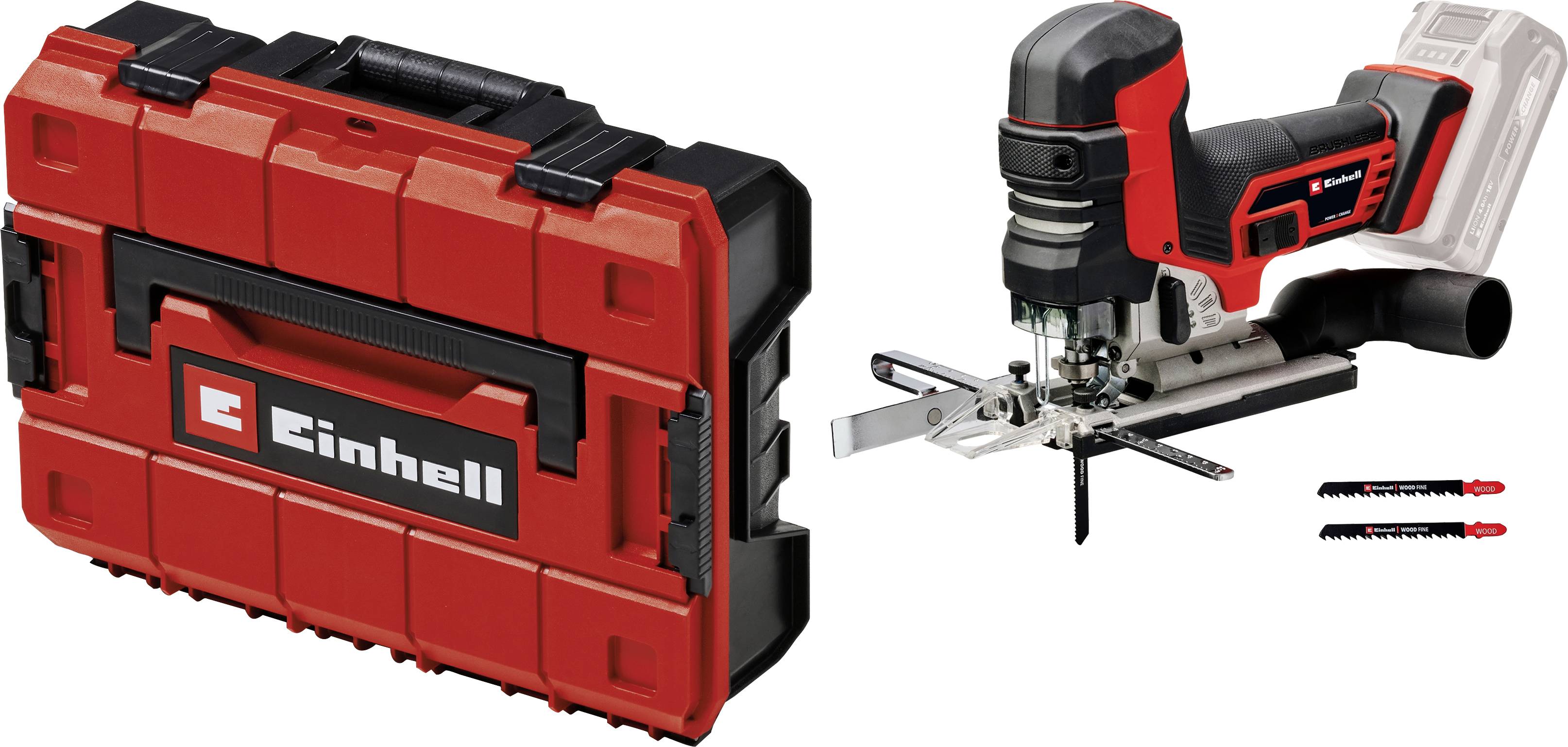 Einhell Scie sauteuse sans fil 4321265+4540011 + coffret e-case, sans chargeur, sans batterie Nombre d’accus fournis 0