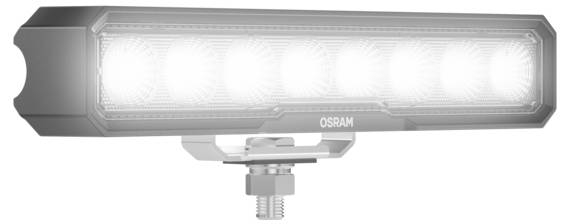 Un projecteur de travail rectangulaire à LED avec huit ampoules lumineuses et un support de montage, de marque 'OSRAM', conçu pour une utilisation extérieure sur des véhicules.