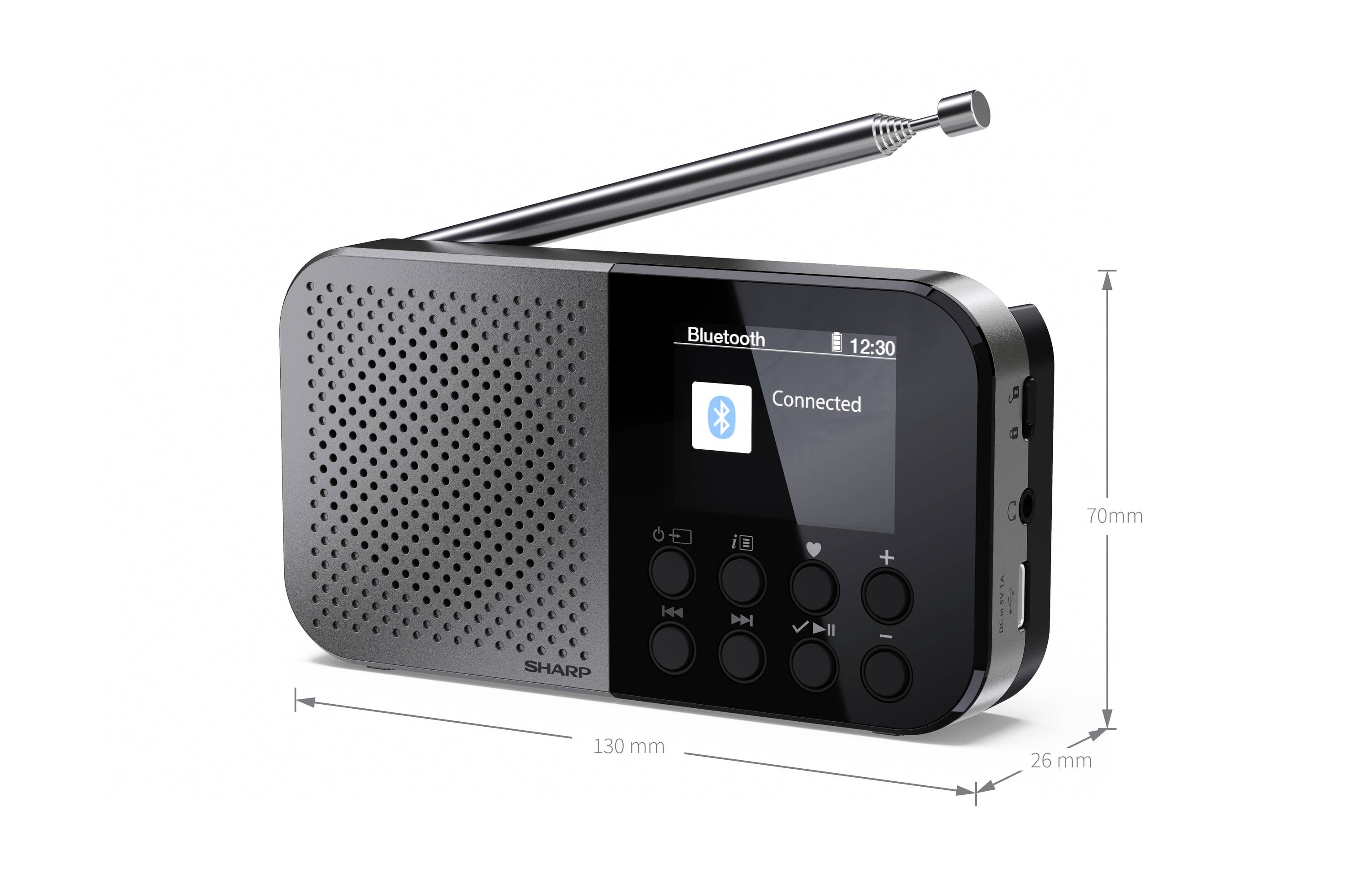 Sharp Radio d'extérieur FM, DAB Bluetooth fonction de charge de la batterie, touche sensitive noir