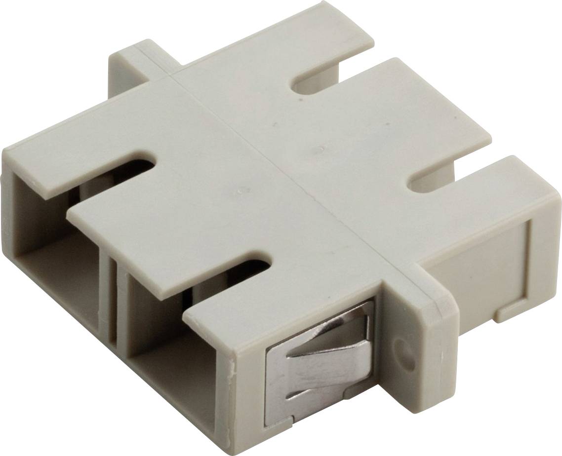 Eine graue Plastik-RJ45-Keystonebuchse mit sichtbaren Metallkontakten, geeignet für Netzwerk- und Telekommunikationsinstallationen.