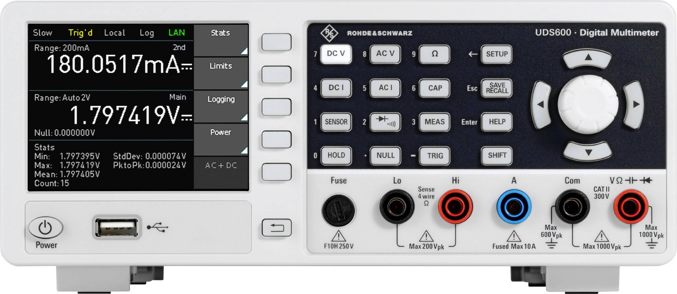 Rohde & Schwarz R&S®UDS500-G Multimètre de table numérique écran graphique, enregistreur de données CAT II 300 V, CAT I 1000 V