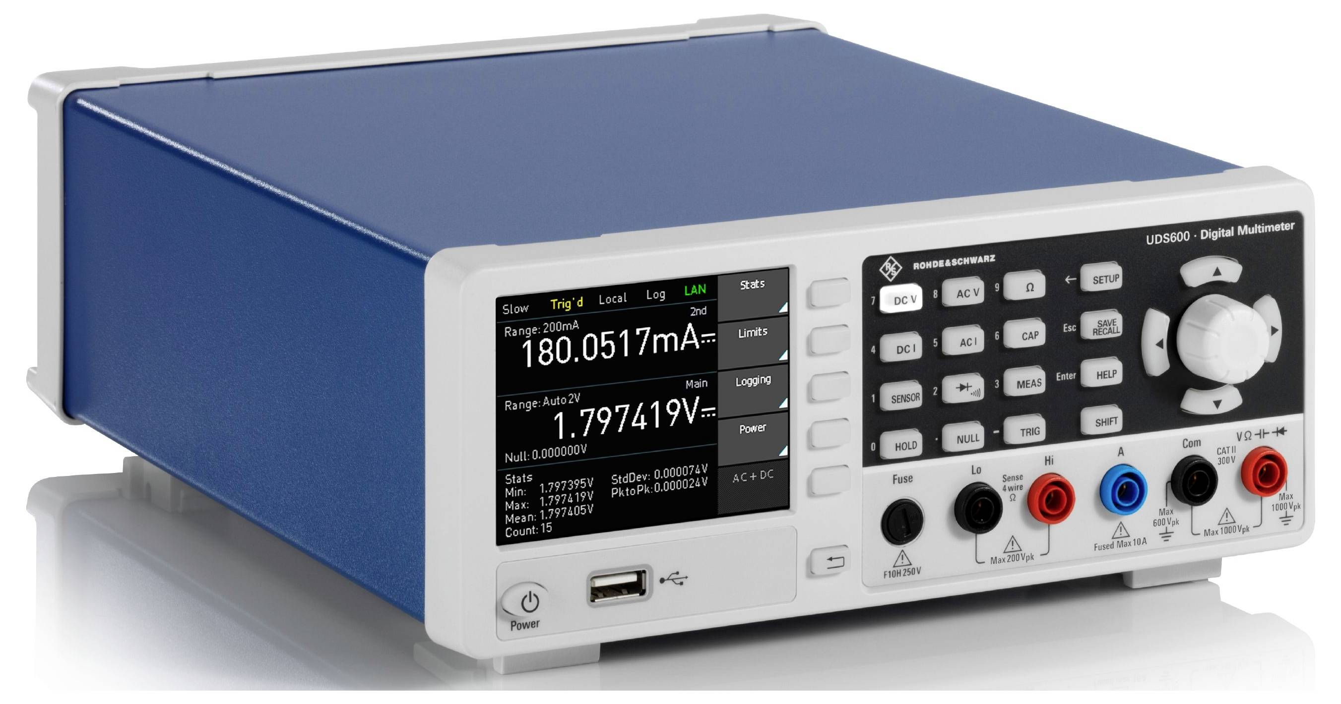 Rohde & Schwarz R&S®UDS500 Multimètre de table numérique écran graphique, enregistreur de données CAT II 300 V, CAT I 1000 V
