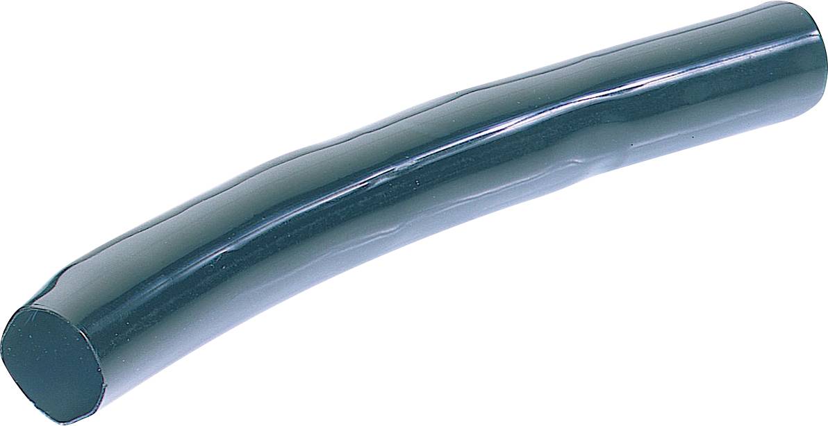 Ein leicht gekrümmter schwarzer Gummischlauch mit glatter Oberfläche, der seine hohle zylindrische Form zeigt.