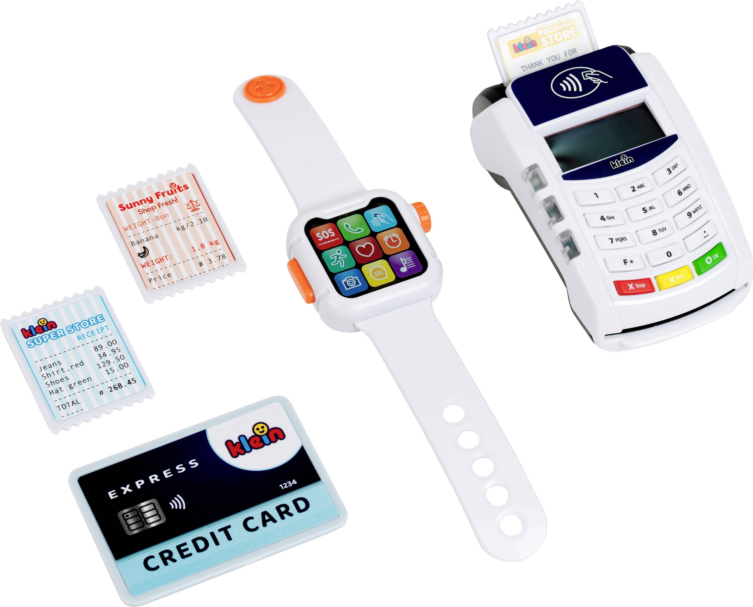 TEO Klein 7276 PoS Terminal et Smart Watch | Jouets interactifs avec lumière, son et fonction de paiement sans contact | Jouets