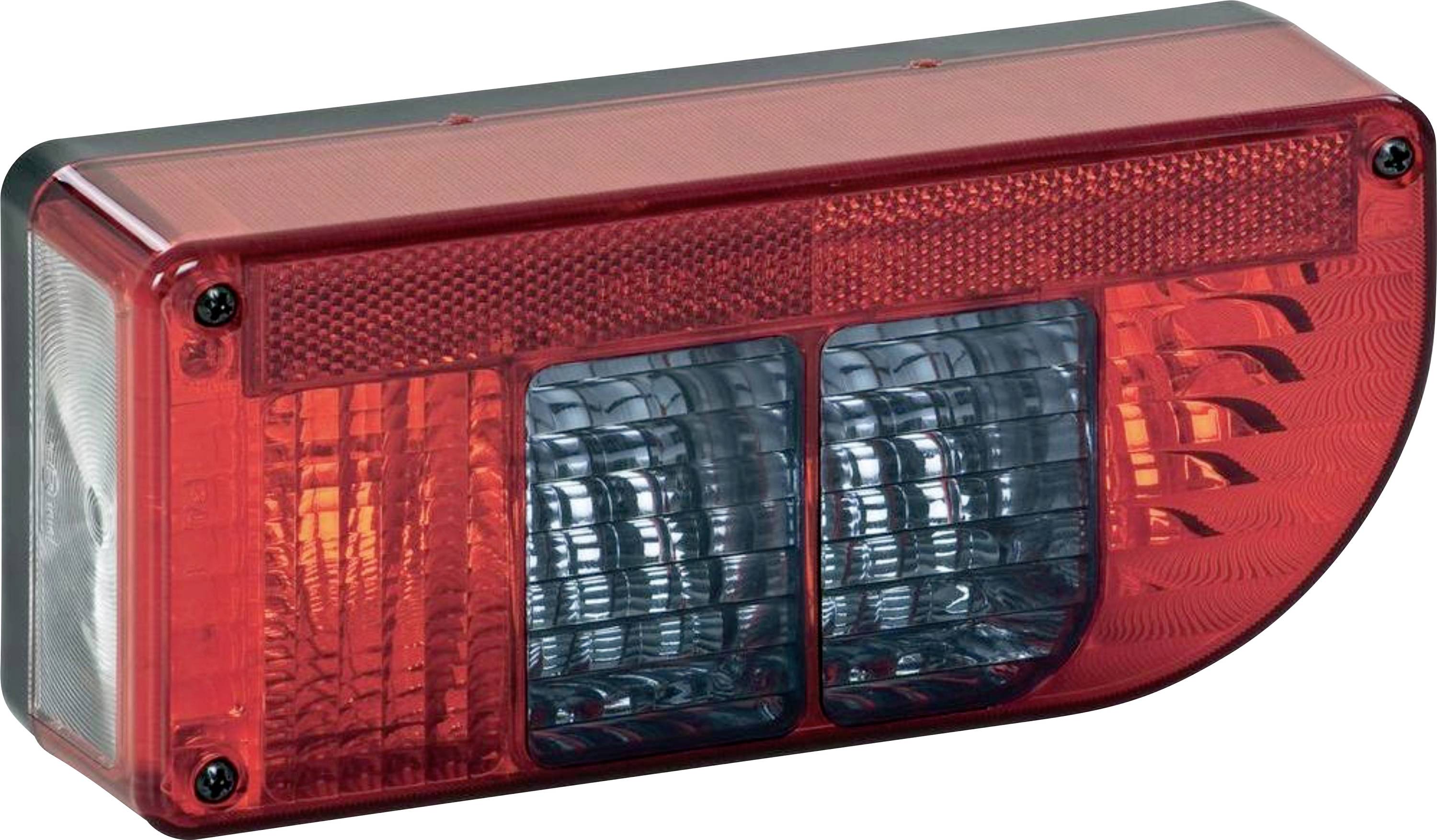 Un feu arrière rectangulaire de véhicule rouge et transparent avec une surface texturée, généralement utilisé sur les voitures ou les camions pour la signalisation et la sécurité.