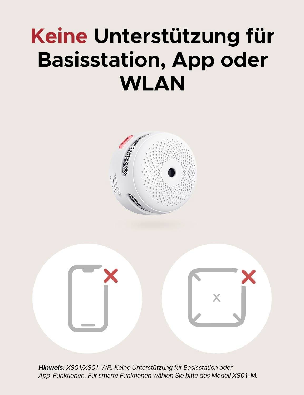 Détecteur de fumée sans support pour station de base, application ou Wi-Fi. Remarque : Le modèle XS01-WR ne nécessite pas de support d'application.