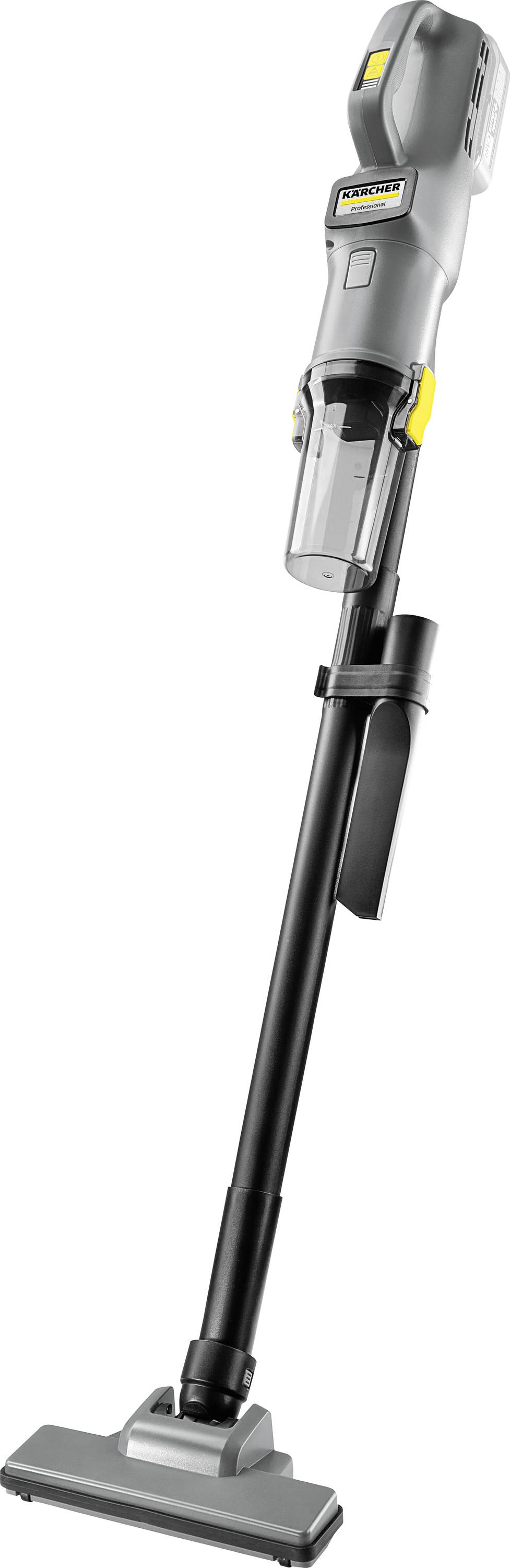 Un aspirateur balai léger, sans fil, avec un corps gris, un manche noir et un réservoir à poussière transparent, conçu pour une maniabilité facile.