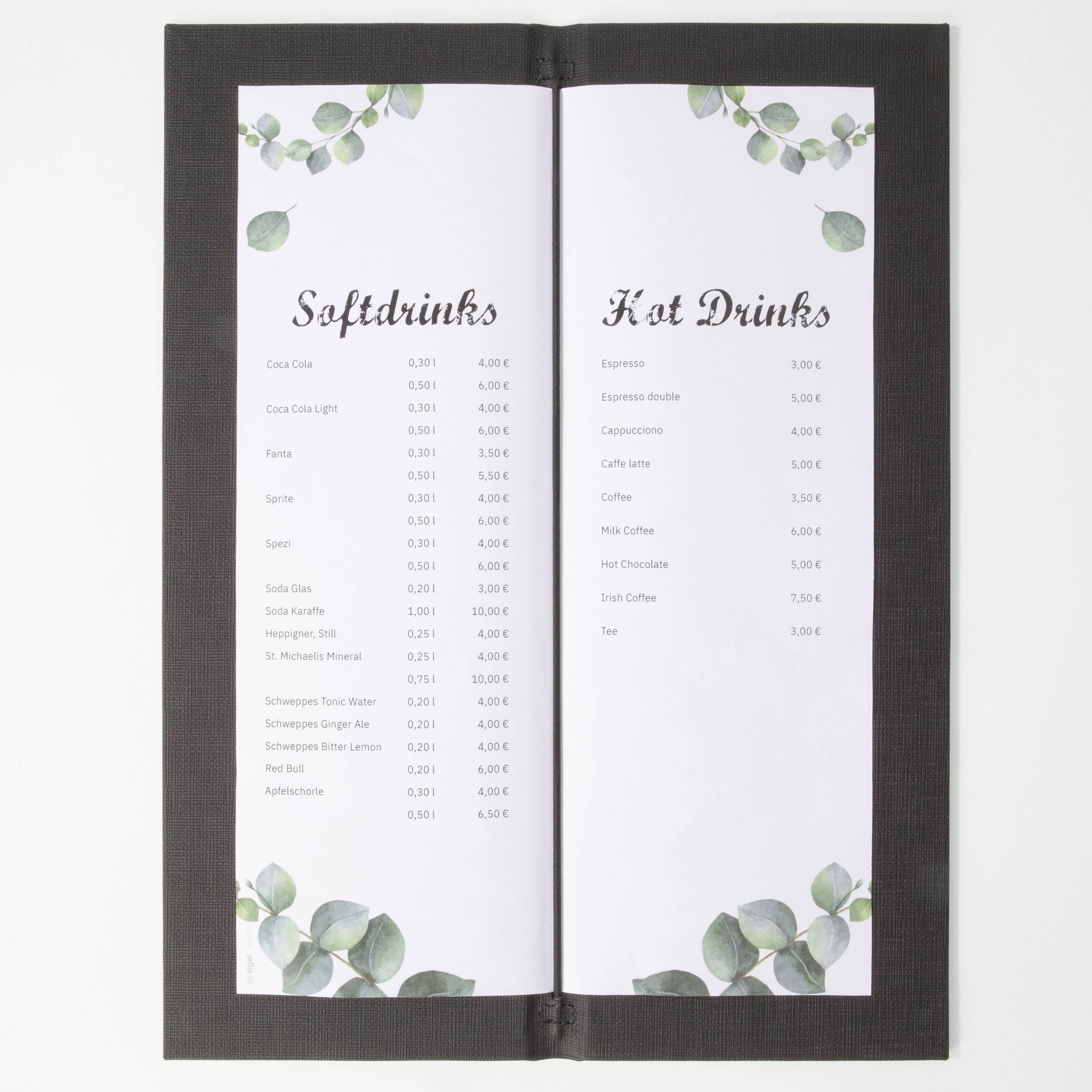 Boissons Fraîches<br>Coca Cola - 2,50 €<br>Fanta - 2,50 €<br>Sprite - 2,50 €<br><br>Boissons Chaudes<br>Espresso - 2,00 €<br>Cappuccino - 3,00 €<br>Latte - 3,50 €