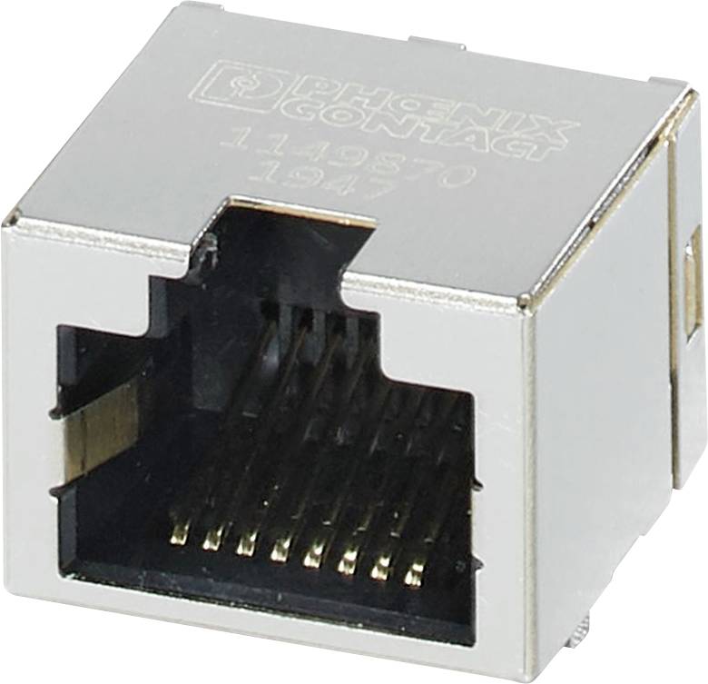 Connecteur de port Ethernet avec boîtier métallique, montrant un logement ouvert pour câble réseau.
