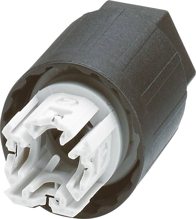 Une image en gros plan d'un connecteur électrique noir et blanc avec plusieurs emplacements pour des broches, utilisé pour connecter des fils dans des appareils électroniques.