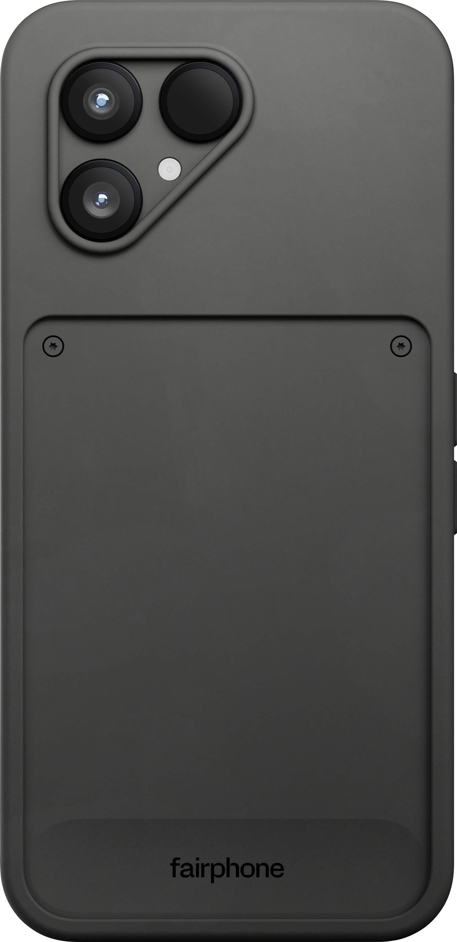 Un smartphone axé sur la durabilité, présentant le design arrière avec deux caméras arrière et un composant modulaire.