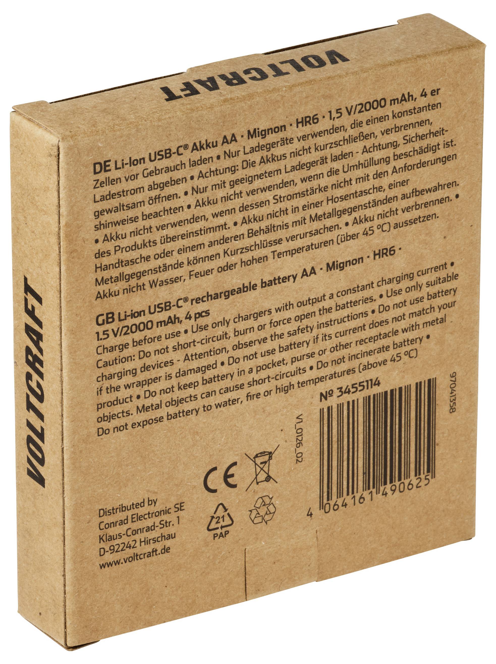 Boîte d'emballage de batterie lithium-ion rechargeable Voltgraft portant l'étiquette « DELL » et « GB LI-2000 mAh, 4er » avec avertissements de sécurité et code-barres.