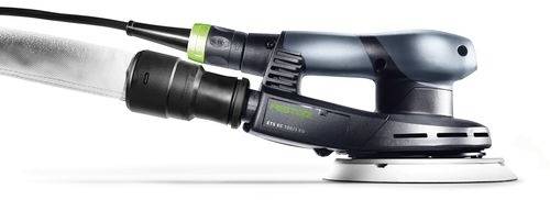 Ponceuse orbitale électrique avec accessoire d'extraction de poussière, présentant un design de couleurs vert et noir.