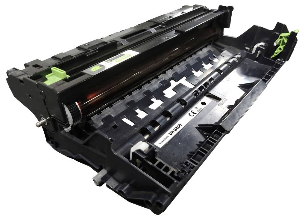 « Vue intérieure d'une cartouche de toner, présentant les composants mécaniques et le tambour métallique, utilisée pour l'impression dans les imprimantes laser. »