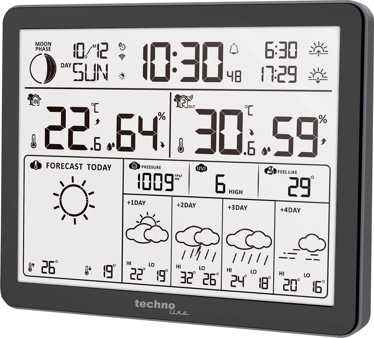 Techno Line WD3000 WD3000 Wetterstation Station météo connectée Prévisions météorologiques 4 jours Nombre de capteurs max. 1