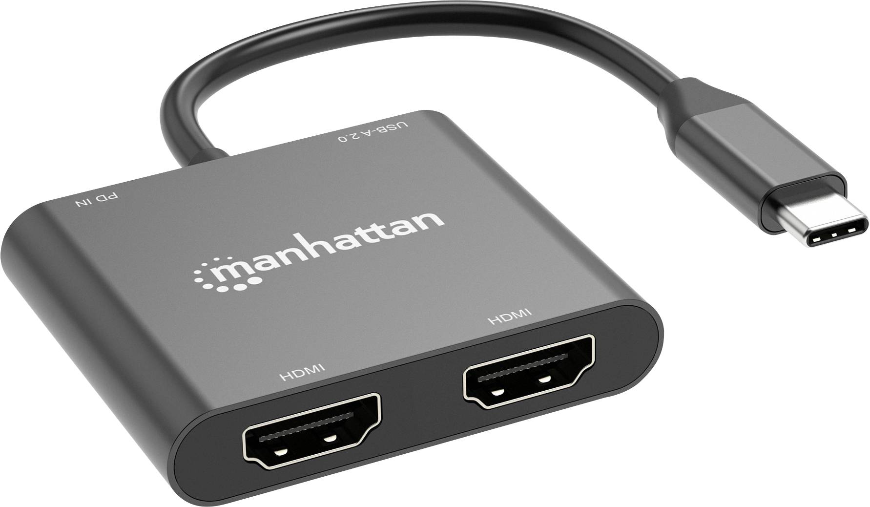 Manhattan USB 2.0 Adaptateur [1x USB-C® mâle - 4x HDMI femelle, USB 2.0 type A femelle, USB-C® femelle (Power Delivery)] 15 cm 4K