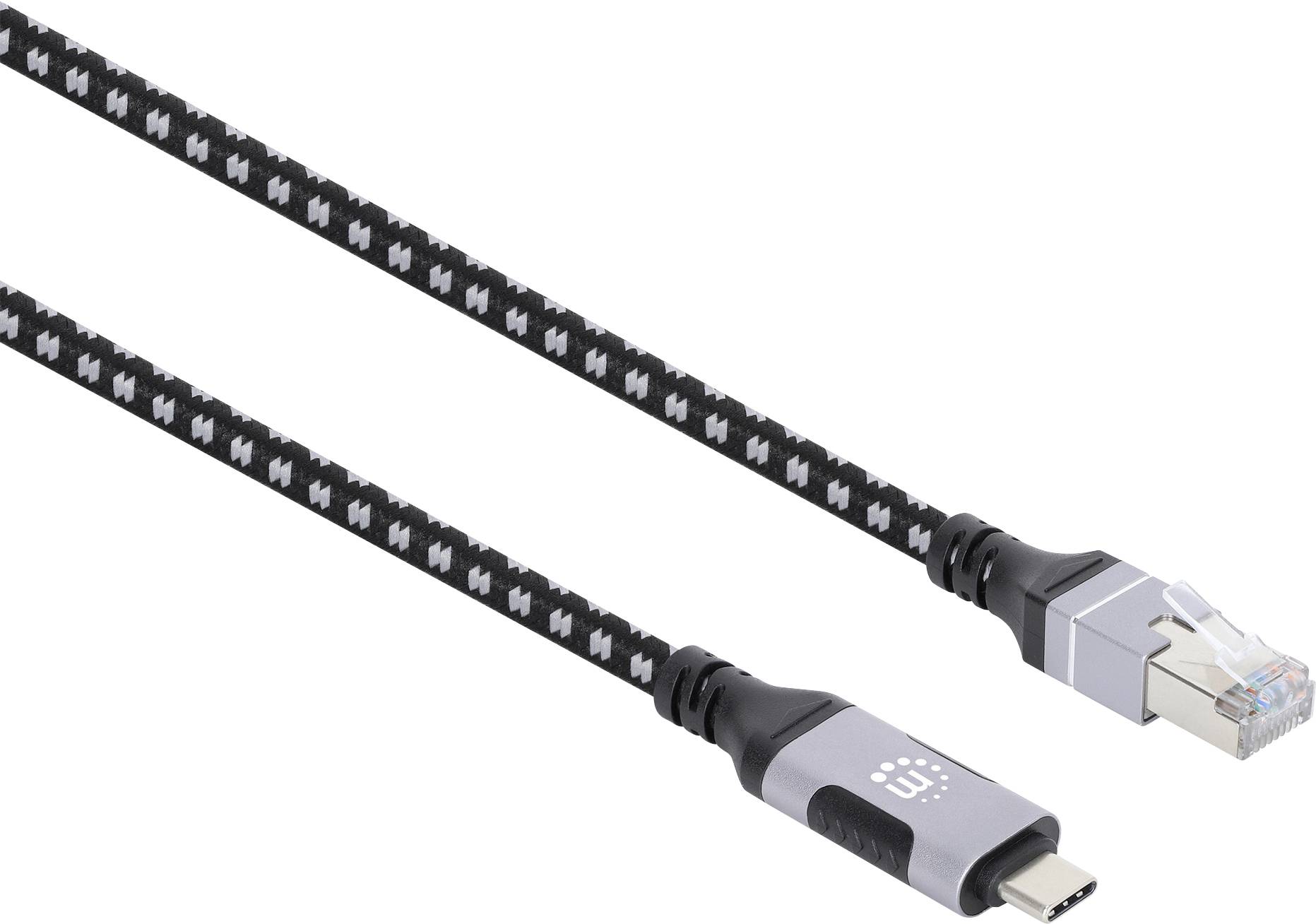 Manhattan Câble USB USB 3.2 Gen1 Connecteur RJ45, USB-C® mâle 200 cm noir,argent feuille de blindage, gaine textile 394826
