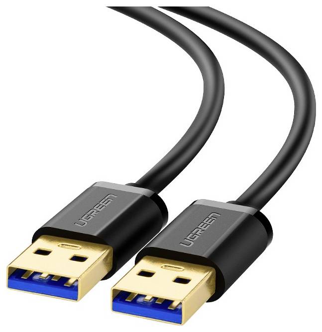 Câbles USB noirs doubles avec connecteurs plaqués or, portant la marque 'UGREEN', conçus pour un transfert de données à haute vitesse.