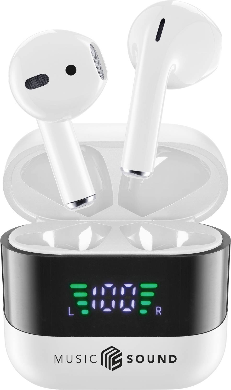 Cellularline Oreillette Bluetooth, sans fil blanc, noir boîtier de charge, affichage de la charge de la batterie, volume réglable