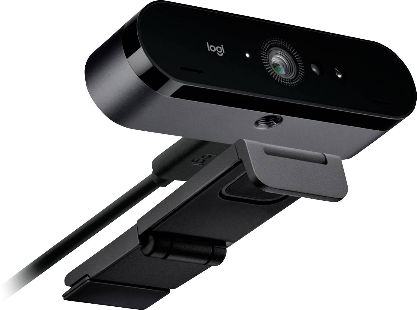 Une webcam élégante et moderne avec un design à pince, dotée d'un objectif, d'un microphone et d'un indicateur LED. Adaptée aux visioconférences et au streaming.