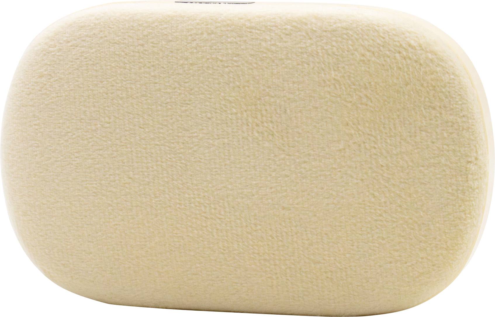 Une éponge beige rectangulaire aux bords arrondis, probablement utilisée pour le nettoyage ou l'hygiène corporelle.