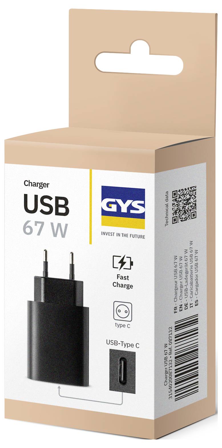 GYS USB-LADEGERÄT 67W Chargeur USB 67 W USB-C® Fast Charge noir intérieure