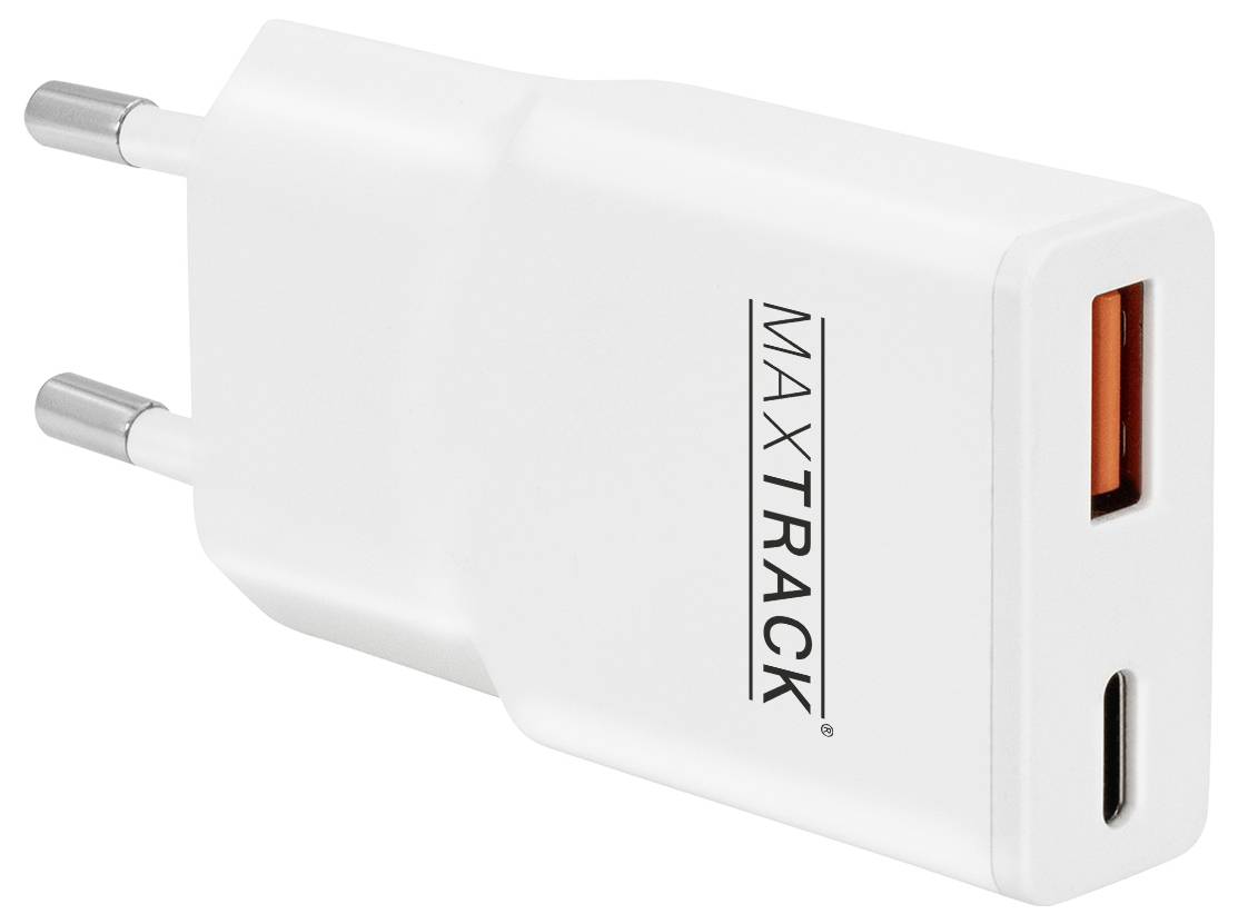 Maxtrack Adaptateur de charge 30 W USB-C®, USB-A Power Delivery 3.0, Fast Charge blanc