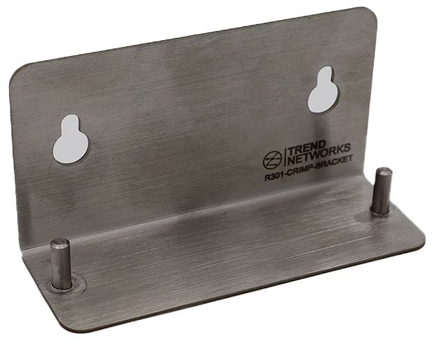 Support de sertissage Trend Networks R301, un support métallique doté de deux trous de montage et de deux ergots saillants pour la fixation d'un outil ou d'un dispositif.