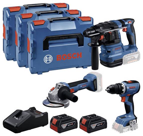 Bosch Professional GSR + GBH + GWS + 2x GBA 5.0 Ah + GAL 18V-40 0615A5009G Jeu d'outils