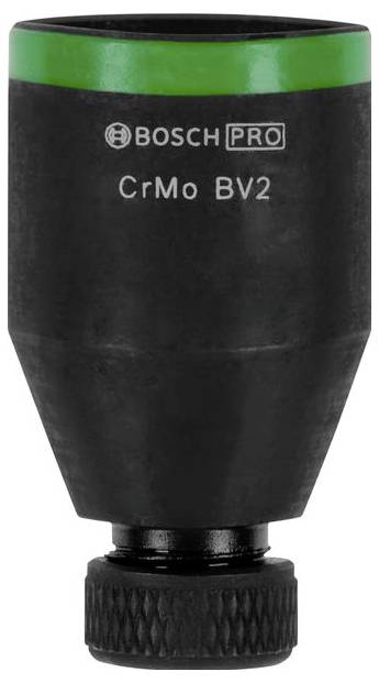 Outil à douille 'Bosch Pro CrMo BV2' noir avec anneau vert et base texturée, utilisé pour les travaux mécaniques.