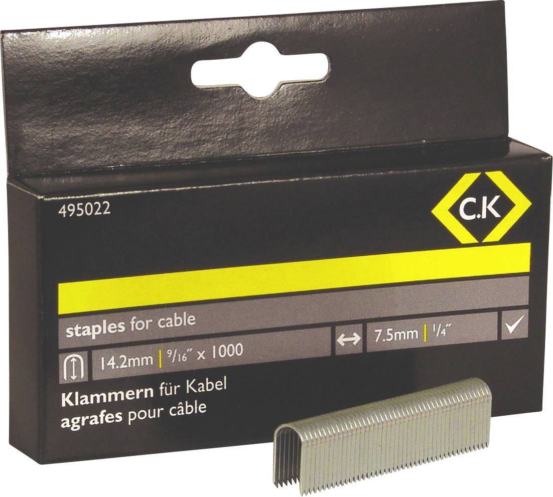 Boîte et bande d'agrafes de câble C.K, 14,2 mm x 7,5 mm, 1000 pièces.