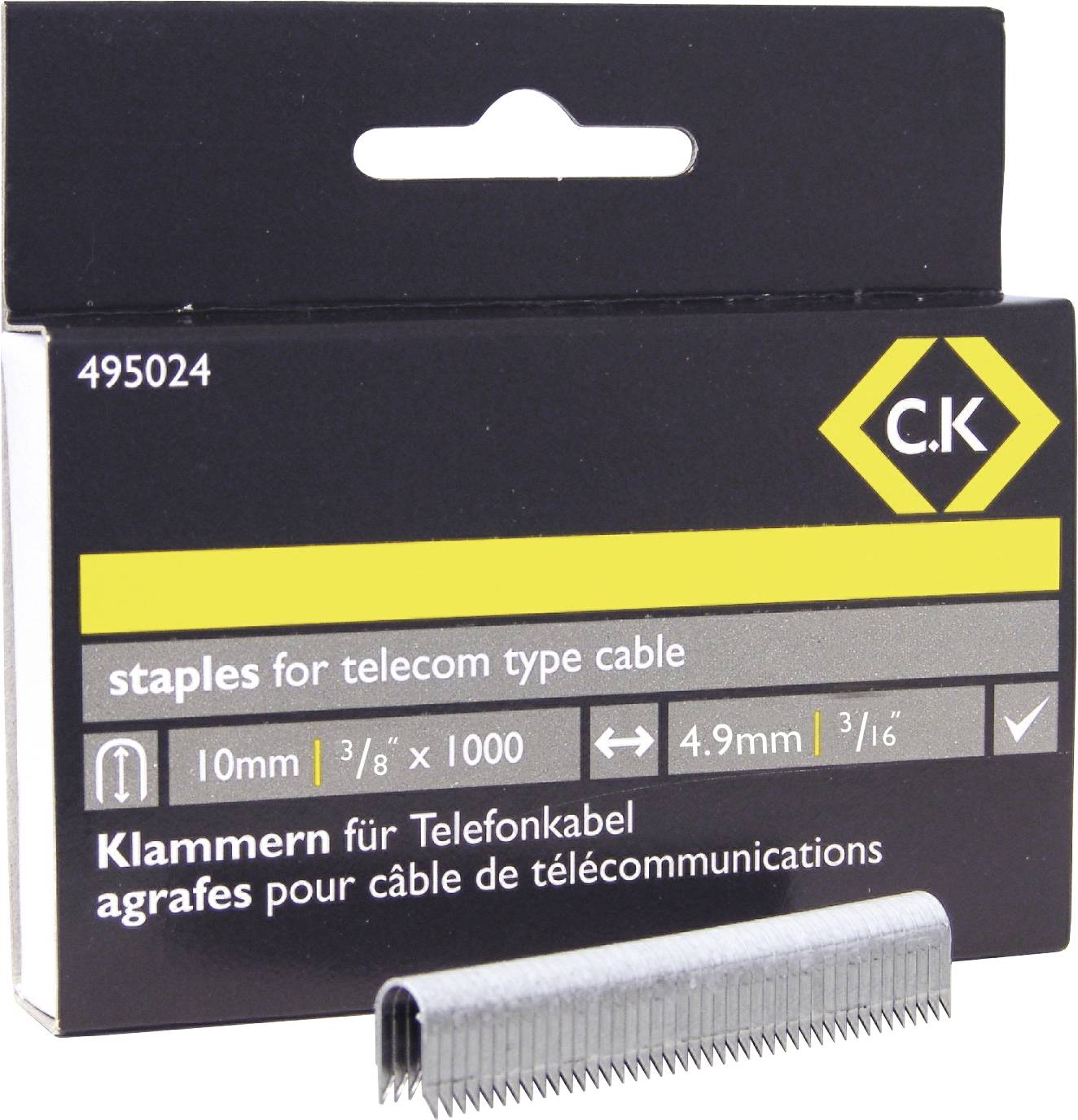 « Agrafes pour câble de télécommunication, taille 10 mm x 1000, 4,9 mm. Convient aux câbles de télécommunication. Marque C.K. »