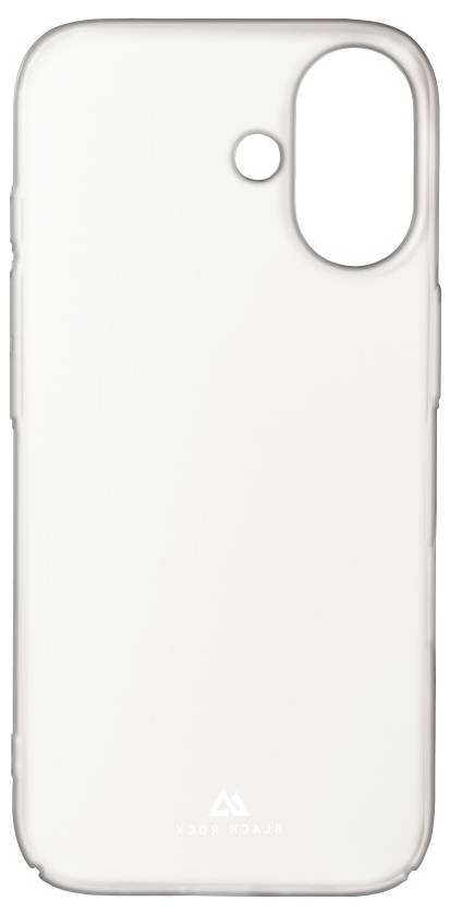 Étui de téléphone transparent et clair avec un découpage pour la caméra et un petit logo près du bas.